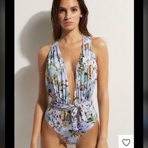 NWOT Calazedonia Floral Plunge Swimsuit With Skirt